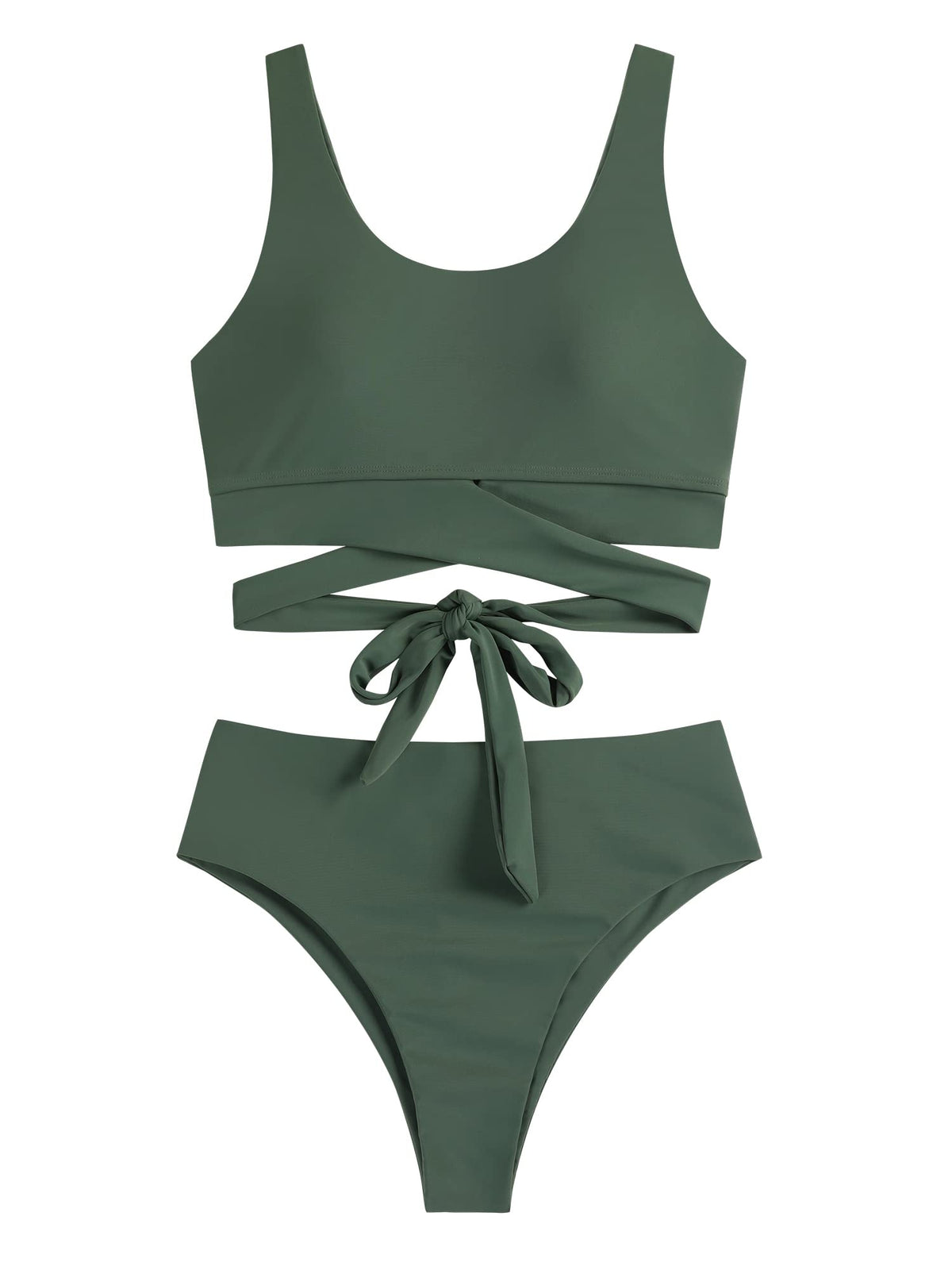 Scoop Neck High Waisted Two Piece Bikini Set R3839
