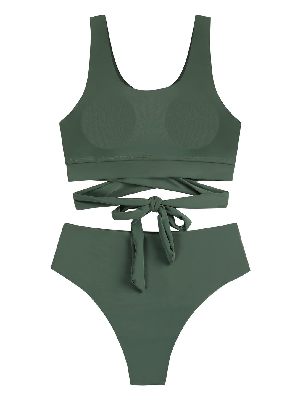 Scoop Neck High Waisted Two Piece Bikini Set R3839