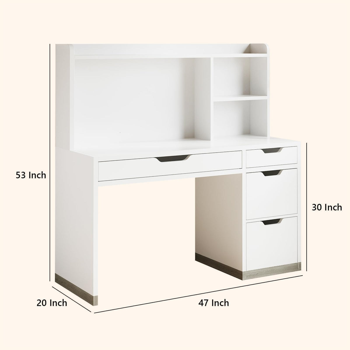 White Desk with Hutch and 4 Drawers N518