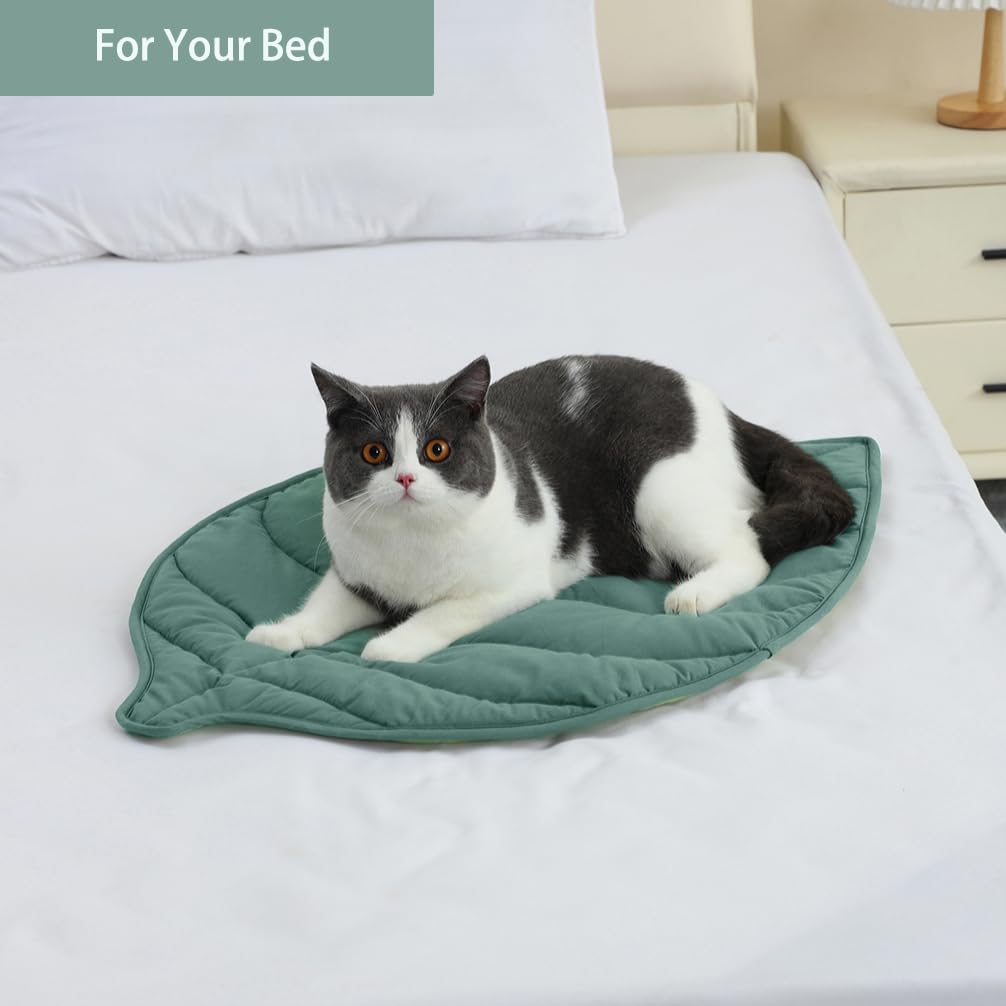 30 X 20 Inch Leaf Shaped Cotton Cat Bed Pad R165