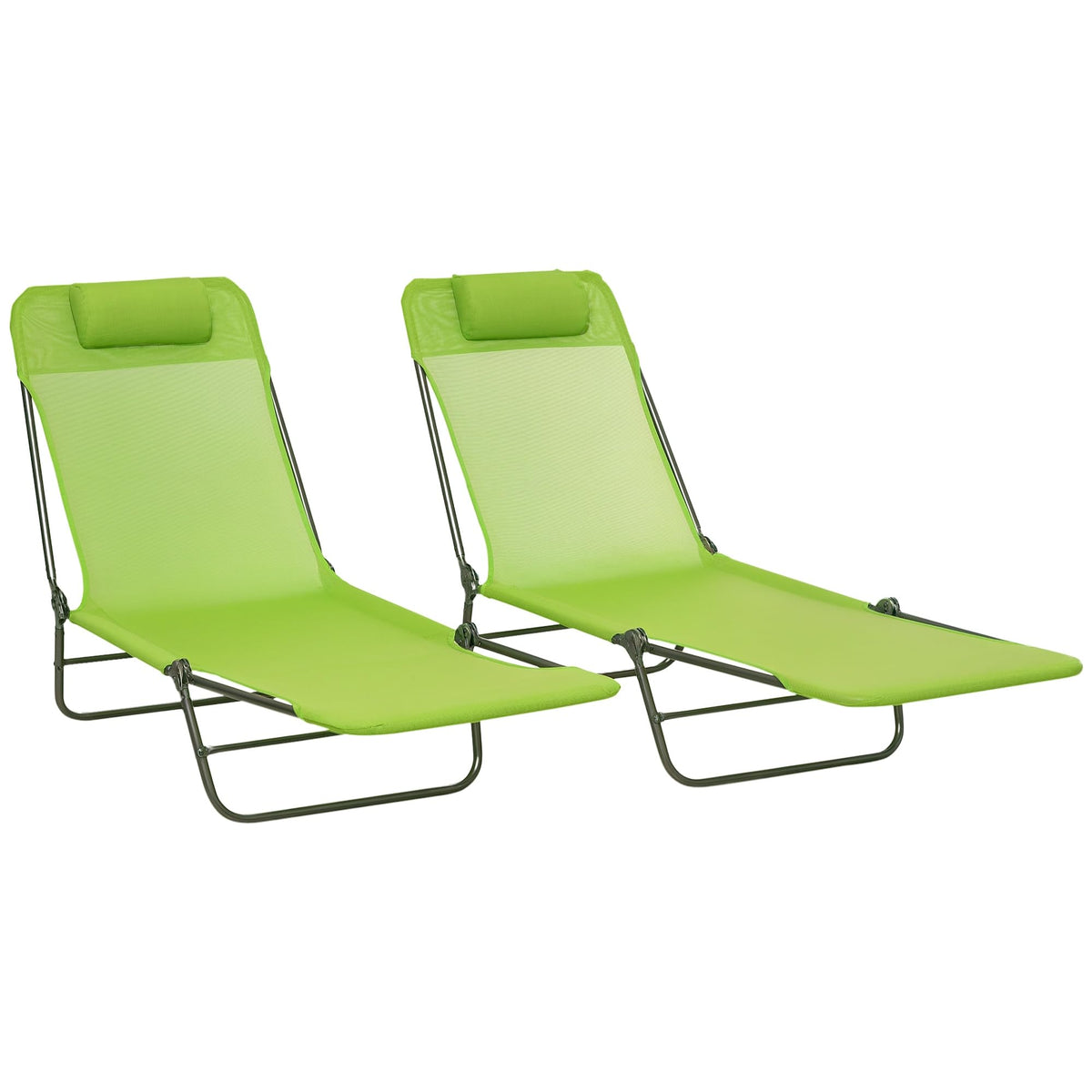 2 Piece Folding Chaise Lounge Chairs Reclining Back Green O5054