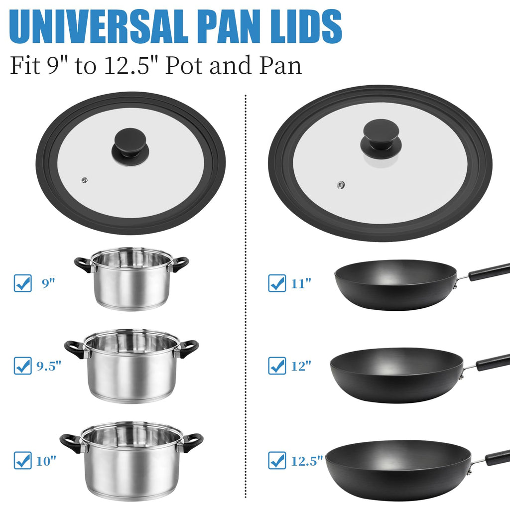 2 Pack Silicone Tempered Glass Universal Lid for Pots Pans and Skillets H86313