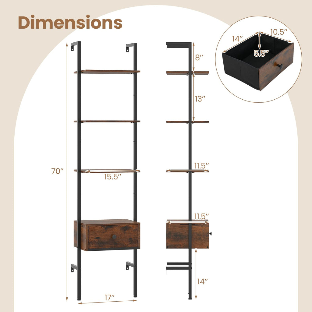 5-Tier Ladder Bookcase with Drawer K550