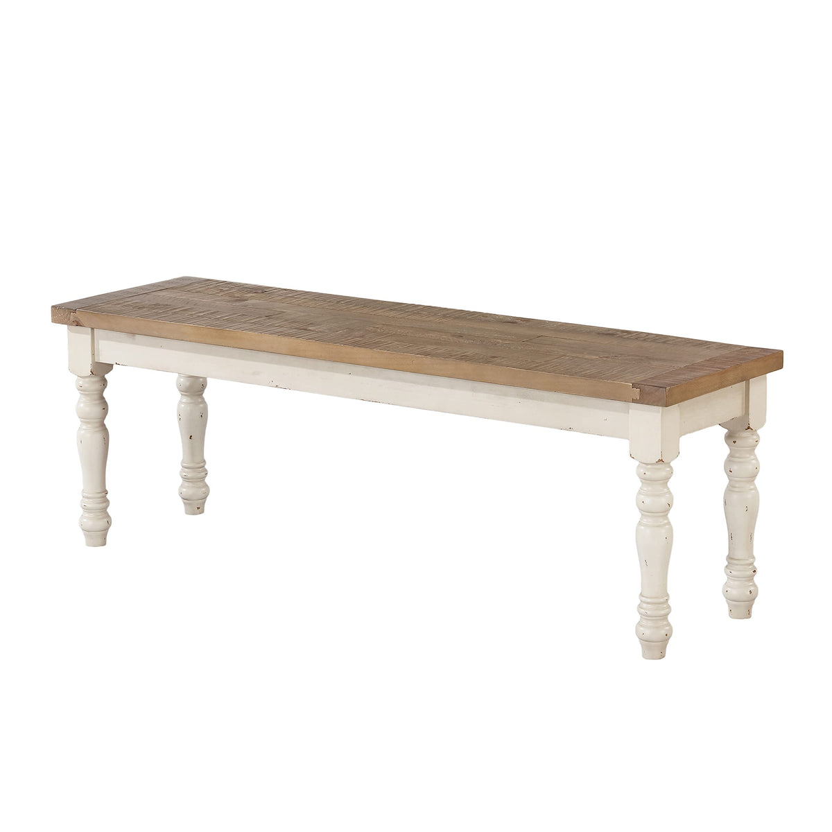 Antique White Two-Tone Oak Wood Dining Bench X79226