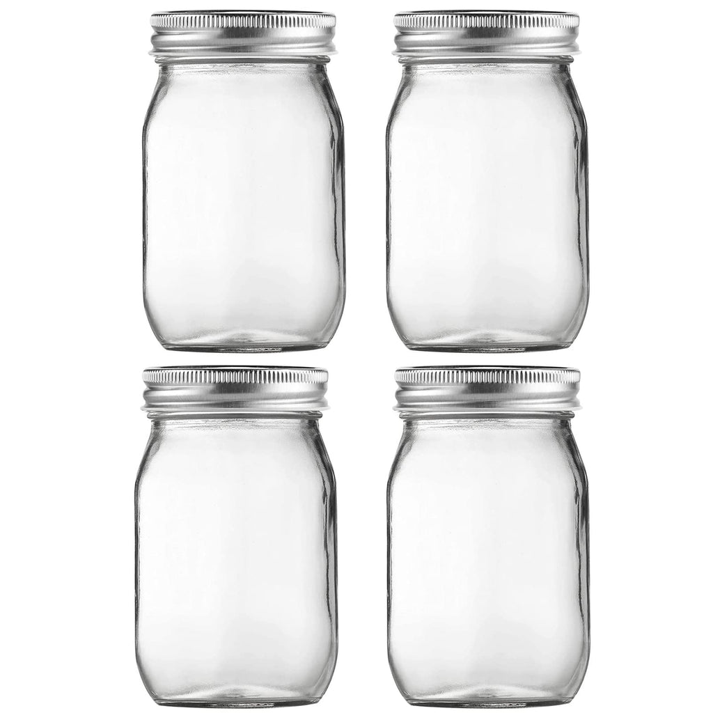 16oz Regular Mouth Glass Mason Jars with Airtight Lids, 4 Pack J784395