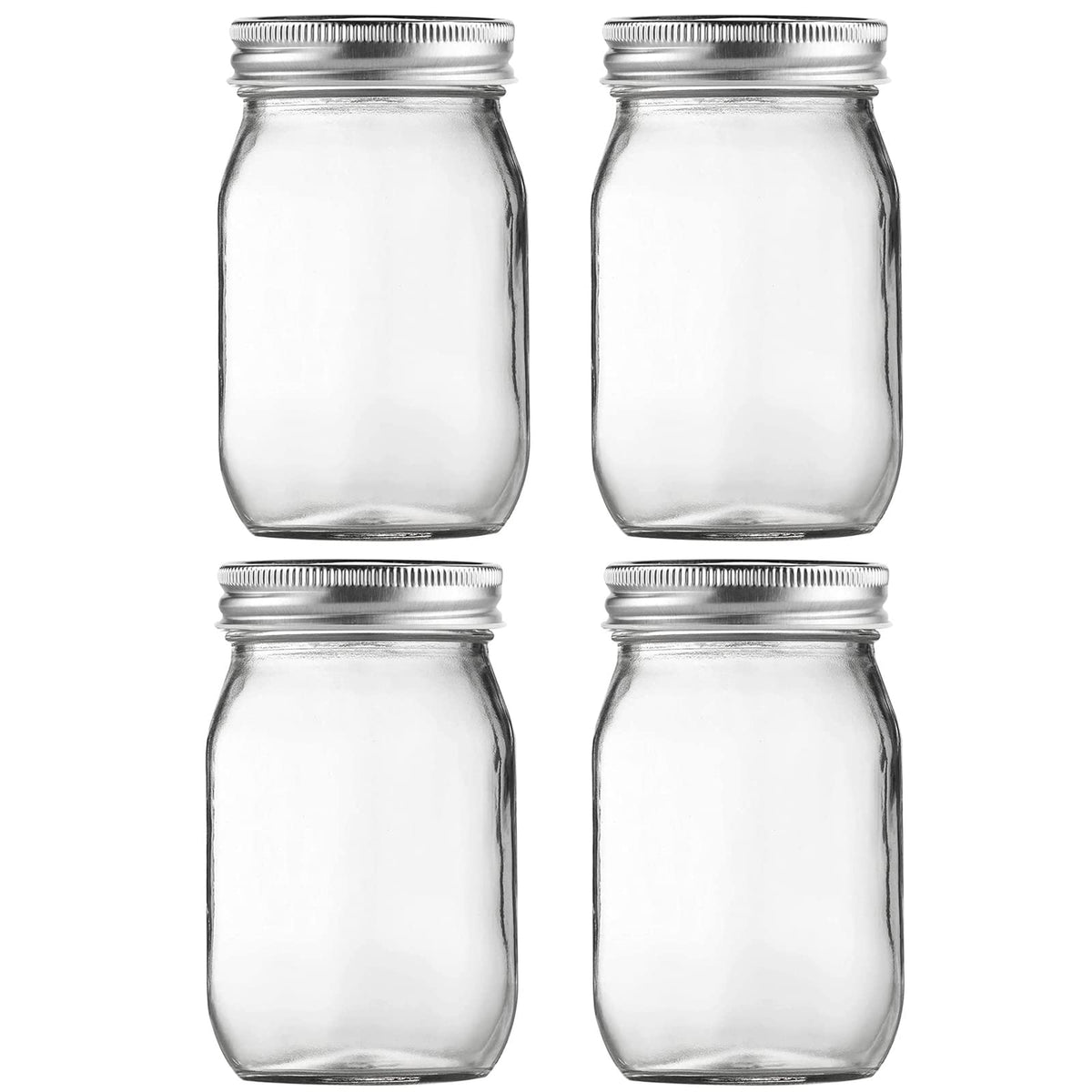16oz Regular Mouth Glass Mason Jars with Airtight Lids, 4 Pack J784395