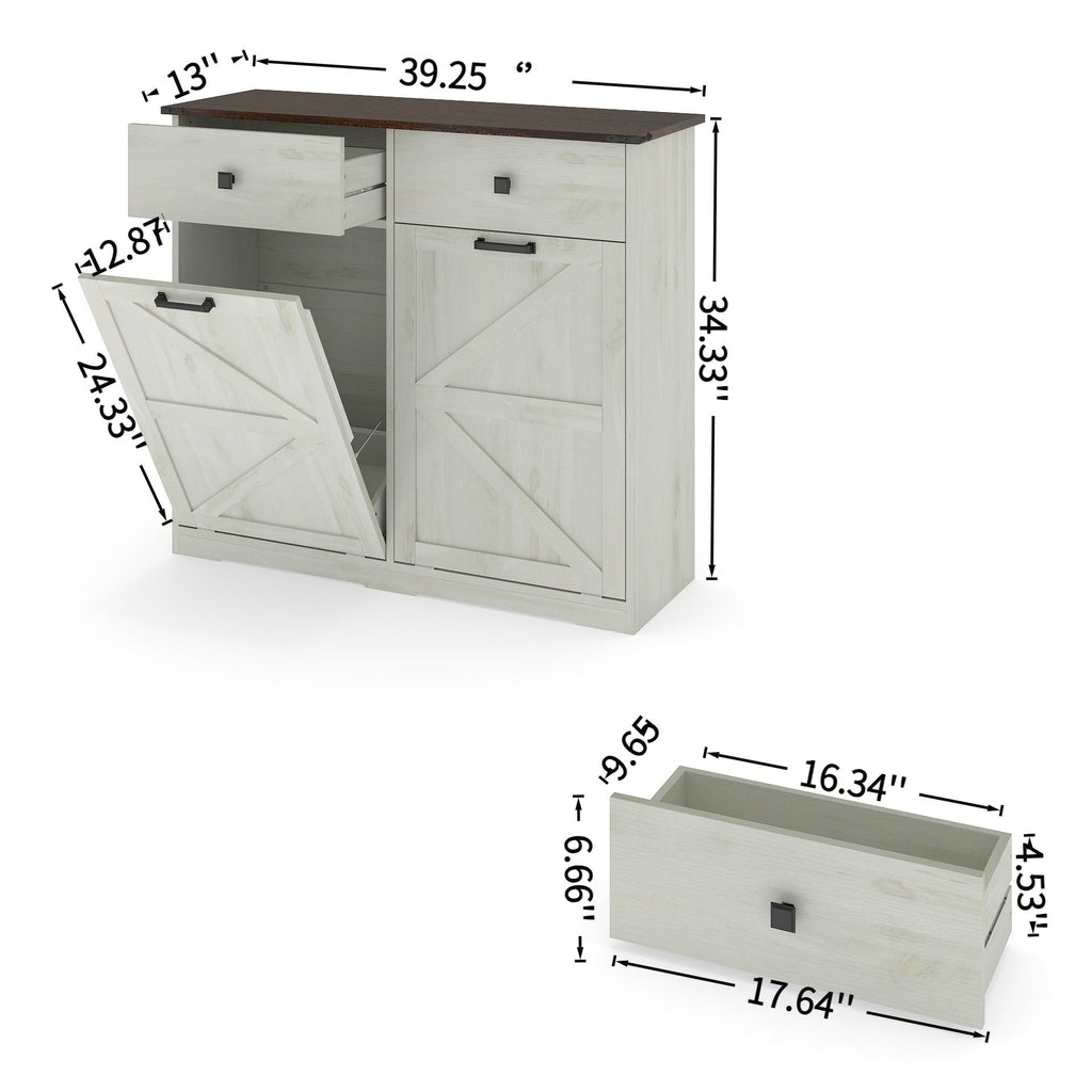 Double Tilt Out Trash Cabinet with Storage Drawers, Antique White A98336