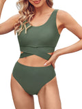 Scoop Neck High Waisted Two Piece Bikini Set R3839