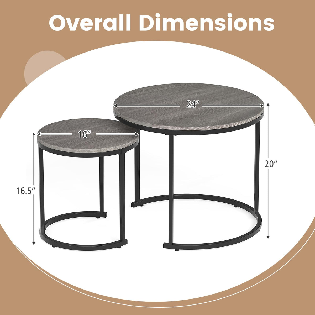 Round Nesting Coffee Table Set of 2 Grey Oak Q30050