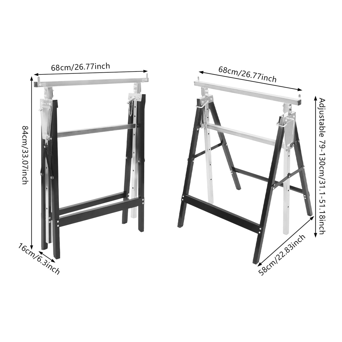 Foldable Steel 2 Pack Adjustable Height Saw Horses F91252