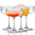 4 Pcs 10 oz Ribbed Coupe Glasses Set O173814