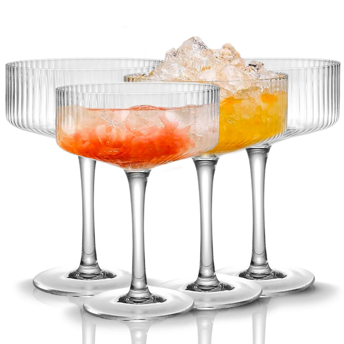 4 Pcs 10 oz Ribbed Coupe Glasses Set O173814