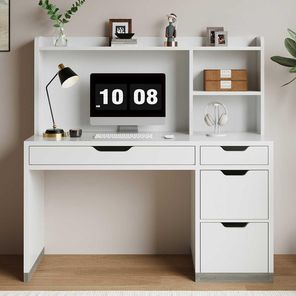 White Desk with Hutch and 4 Drawers N518