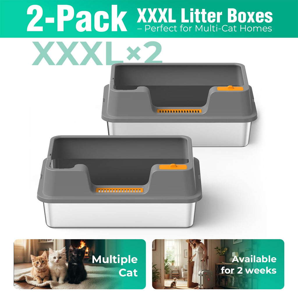 Extra Large Stainless Steel Litter Box with High Sides C253