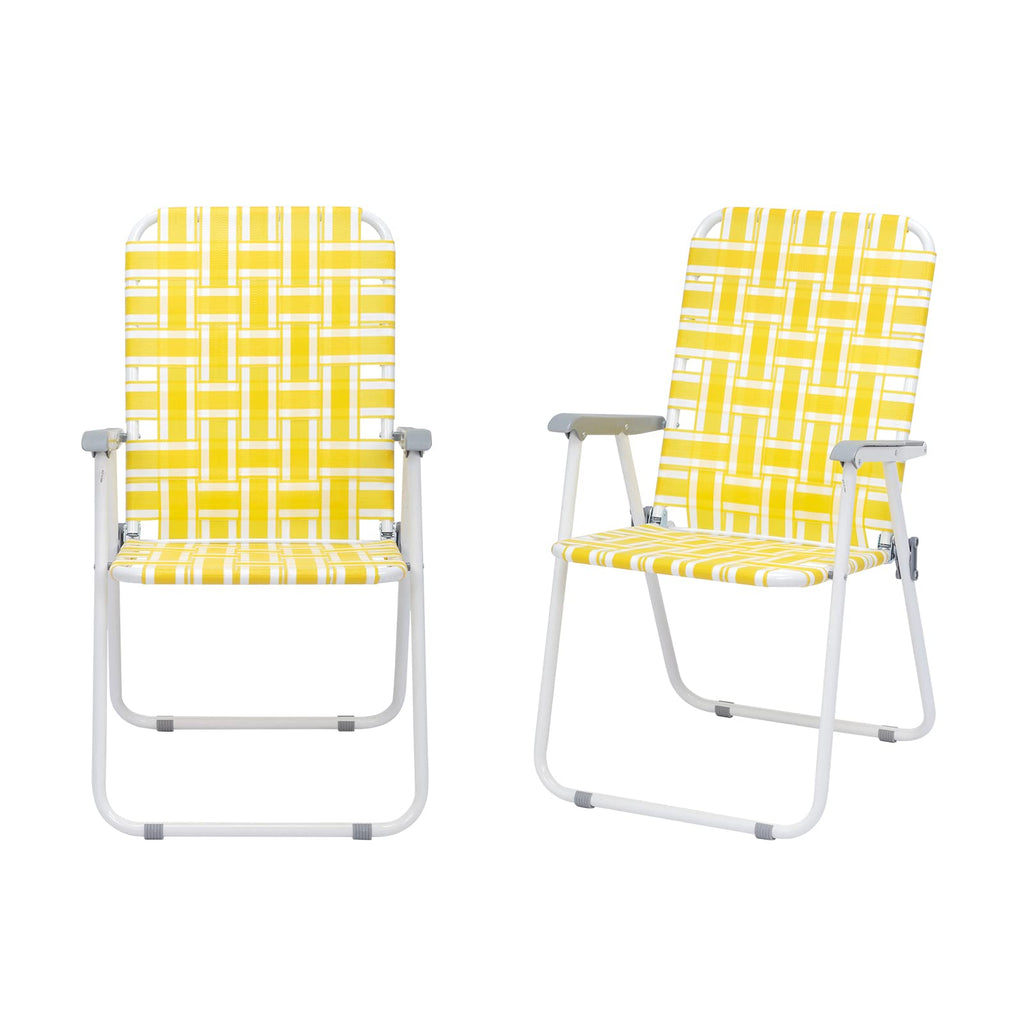 Set of 2 Yellow & White Webbed Folding Chairs V65875