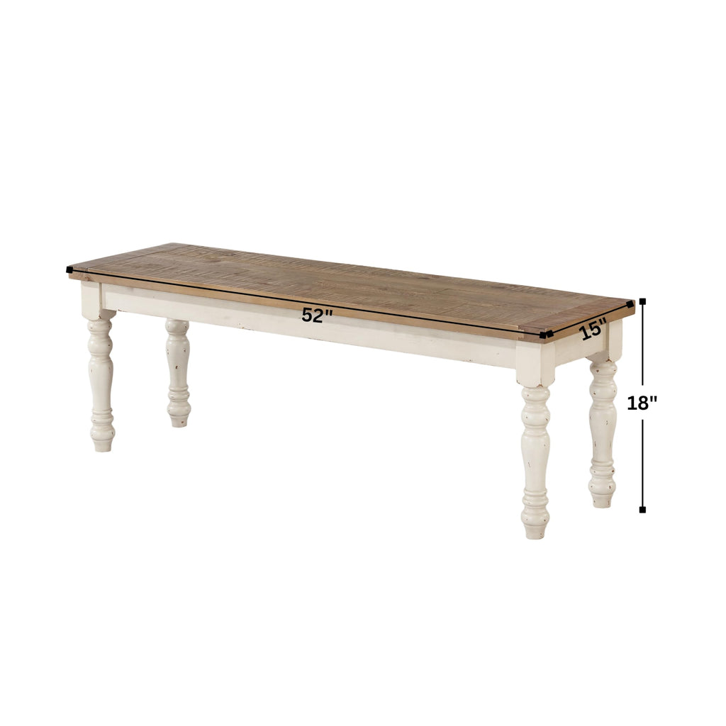 Antique White Two-Tone Oak Wood Dining Bench X79226