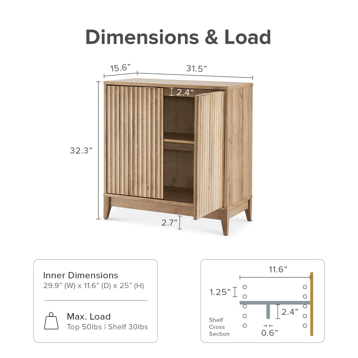 Fluted Storage Cabinet with Adjustable Shelf F130753