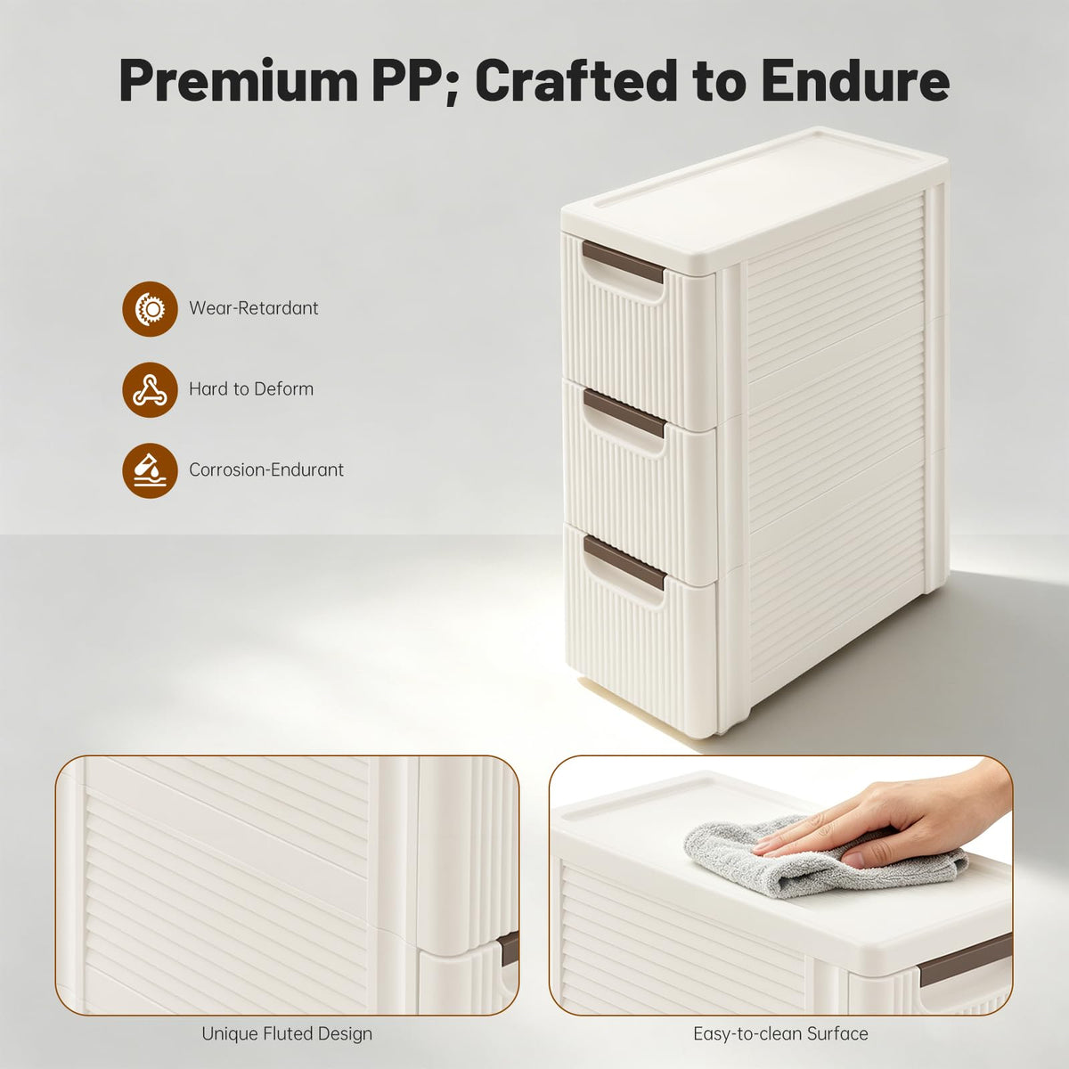 3 Drawers Narrow Plastic Storage Cabinet on Wheels Y20806