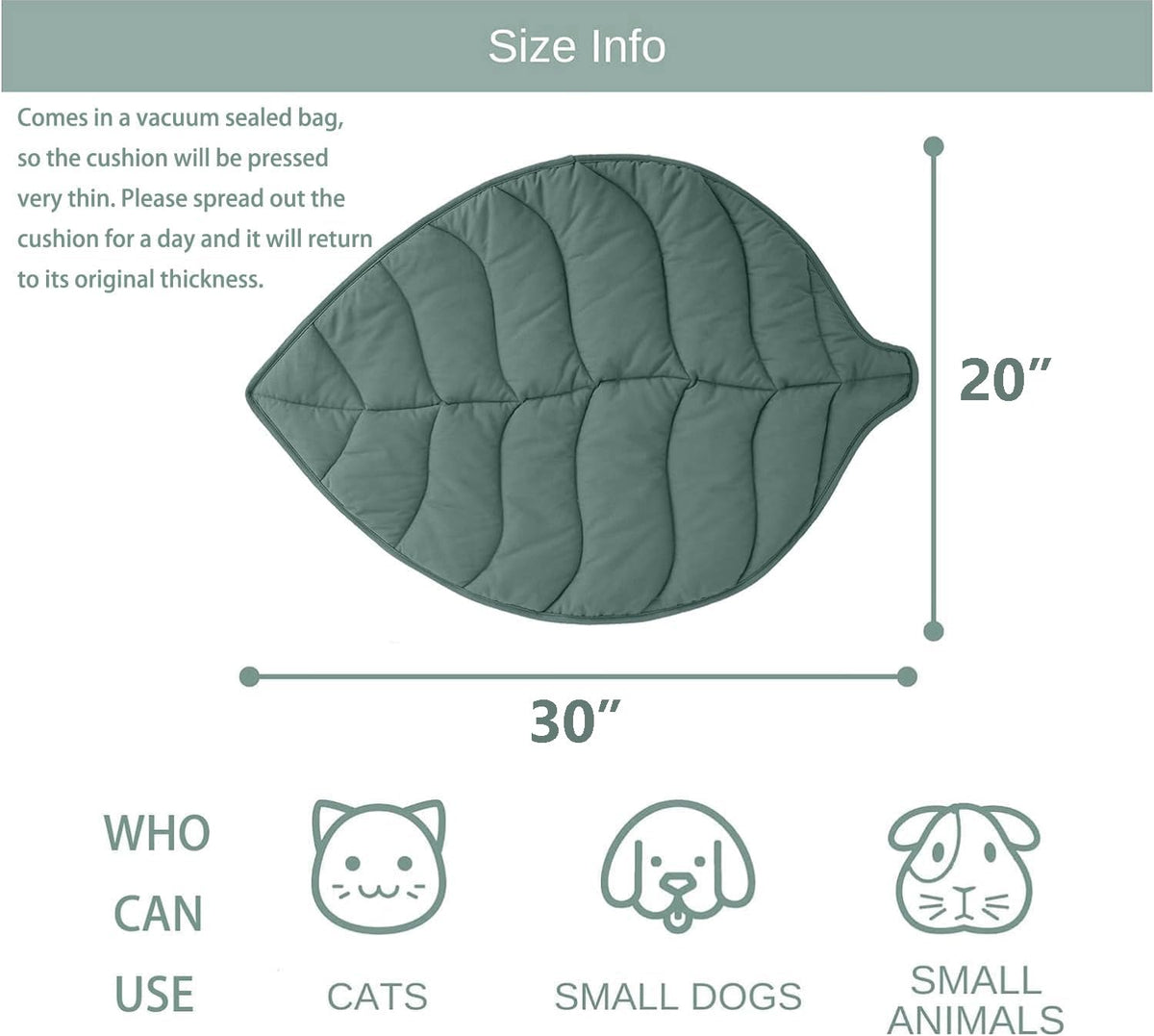 30 X 20 Inch Leaf Shaped Cotton Cat Bed Pad R165
