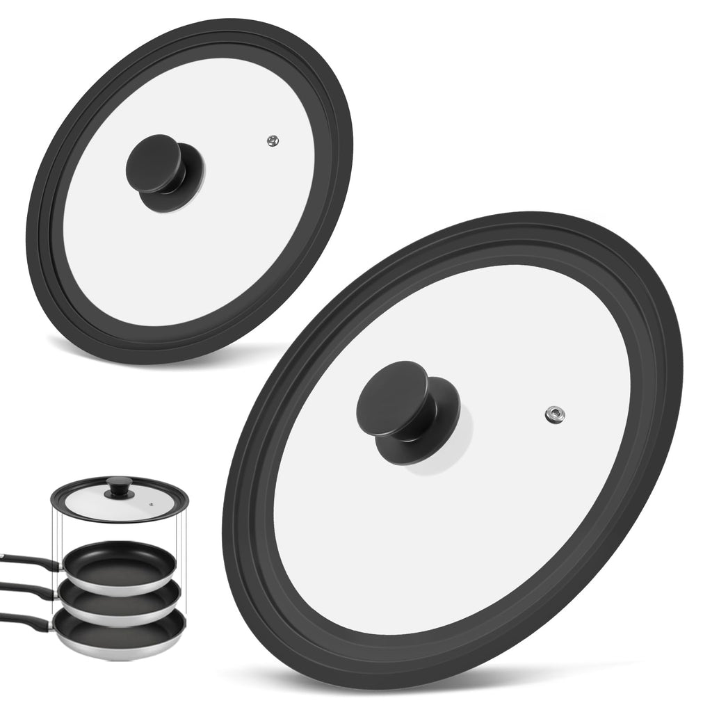 2 Pack Silicone Tempered Glass Universal Lid for Pots Pans and Skillets H86313
