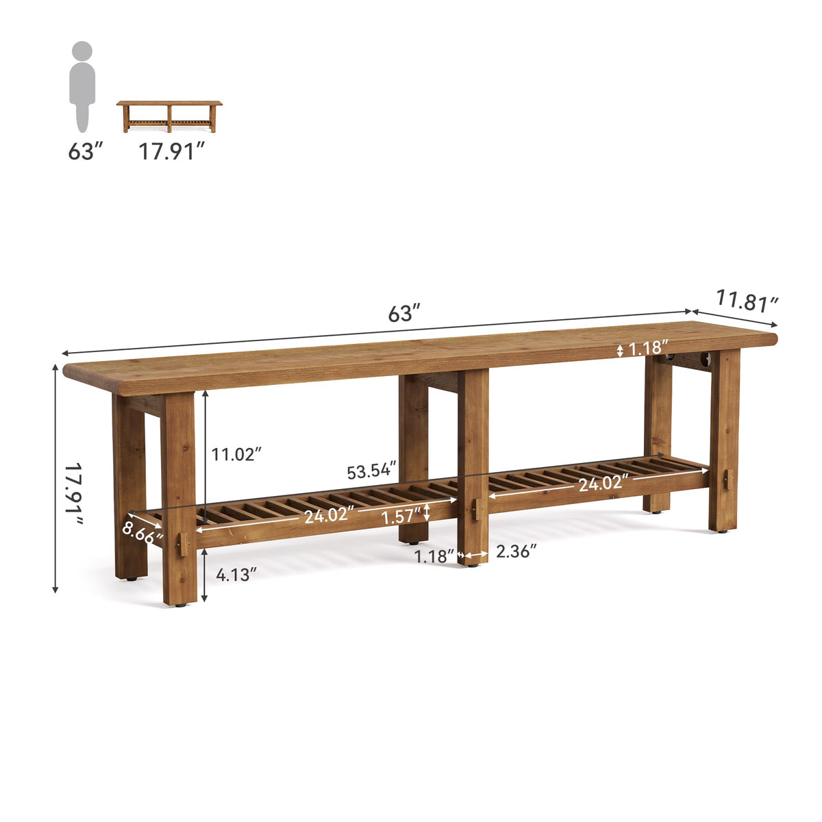 Solid Wood Shoe Bench with Storage Rack W557