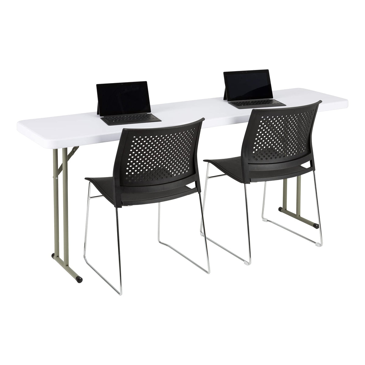 White Rectangular Blow-Molded Plastic Folding Training Table Q747845