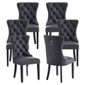 Black PU Leather Dining Chairs Set of 6 with Nailhead Trim and Solid Wood Legs K2256