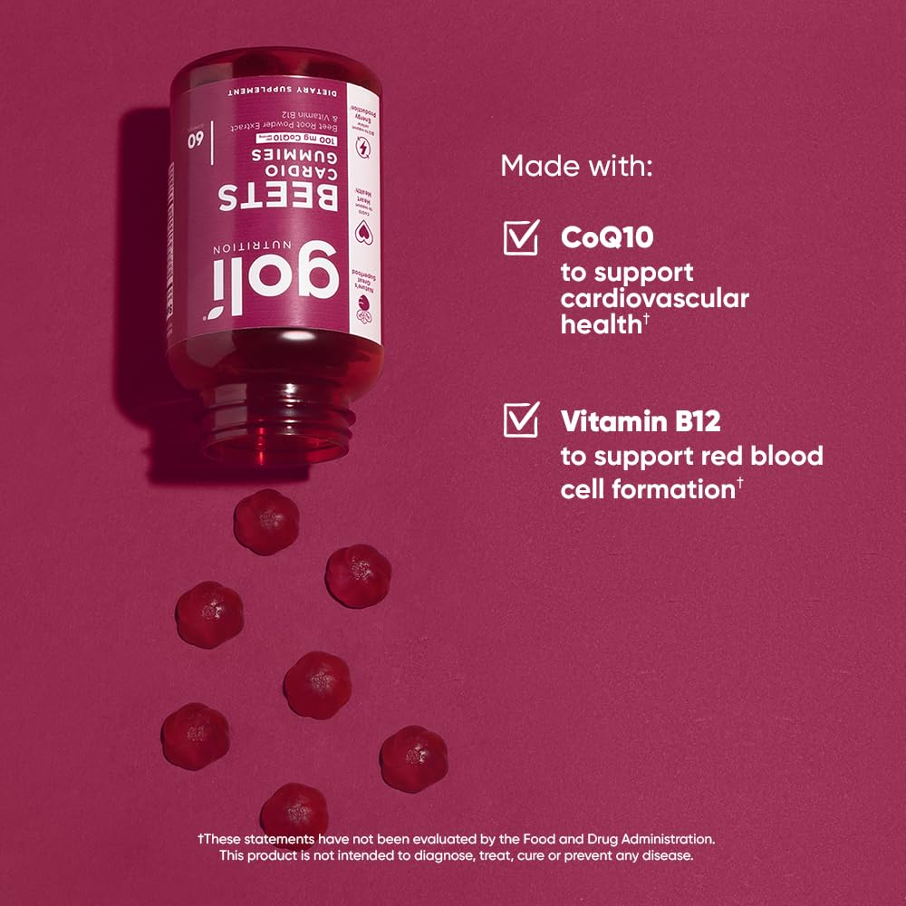 Beets Cardio Gummy 60 Count CoQ10 Beet Root Extract Vegan Gluten-Free R6185
