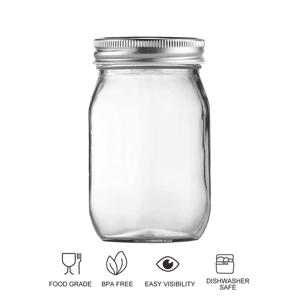 16oz Regular Mouth Glass Mason Jars with Airtight Lids, 4 Pack J784395