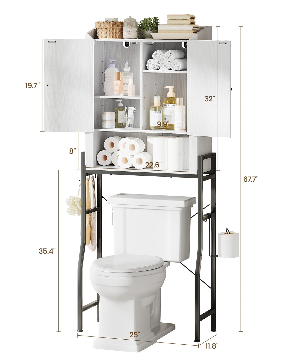 Over The Toilet Storage Cabinet with 2-Door & Metal Stand, White N524