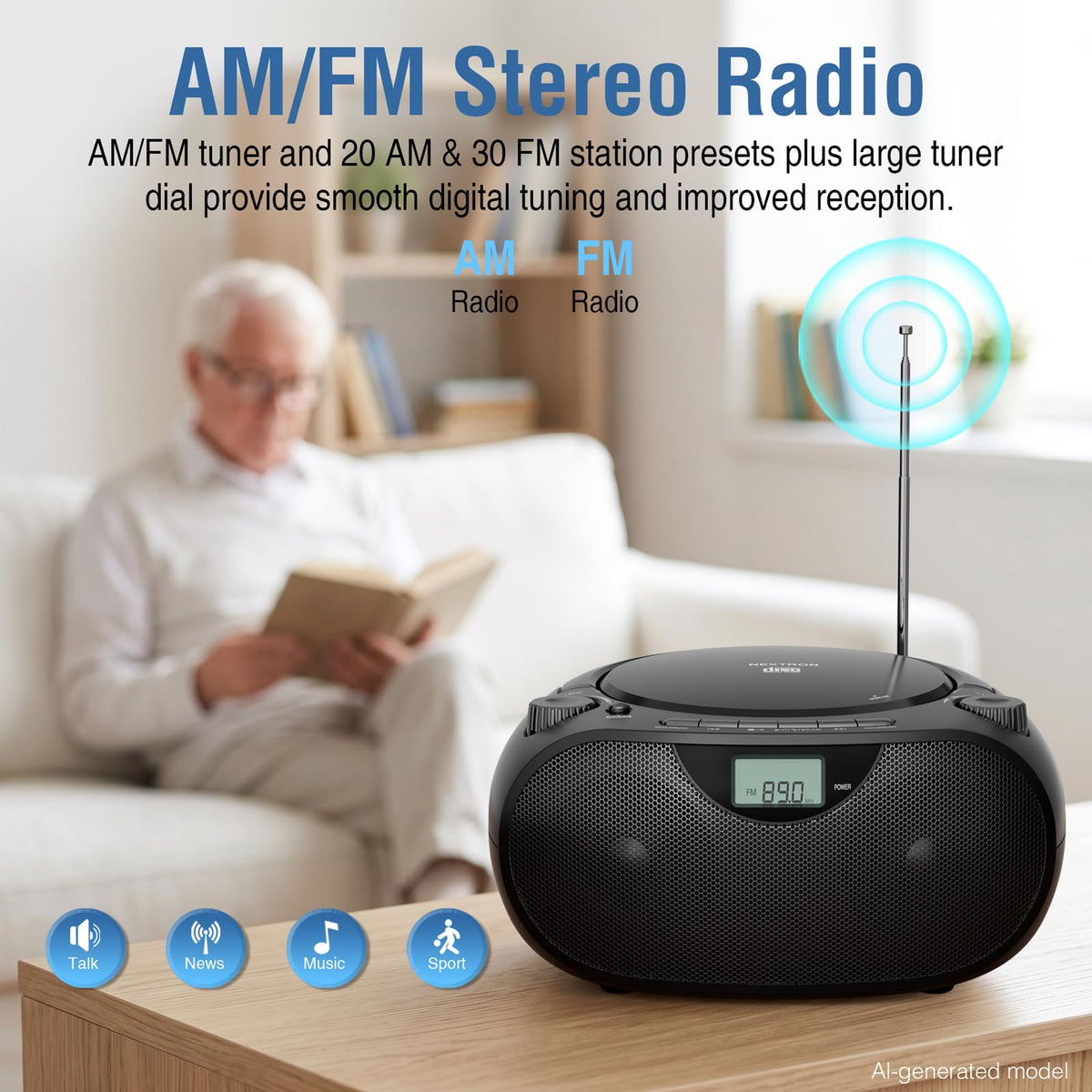 Portable CD Player Boombox with Bluetooth J363