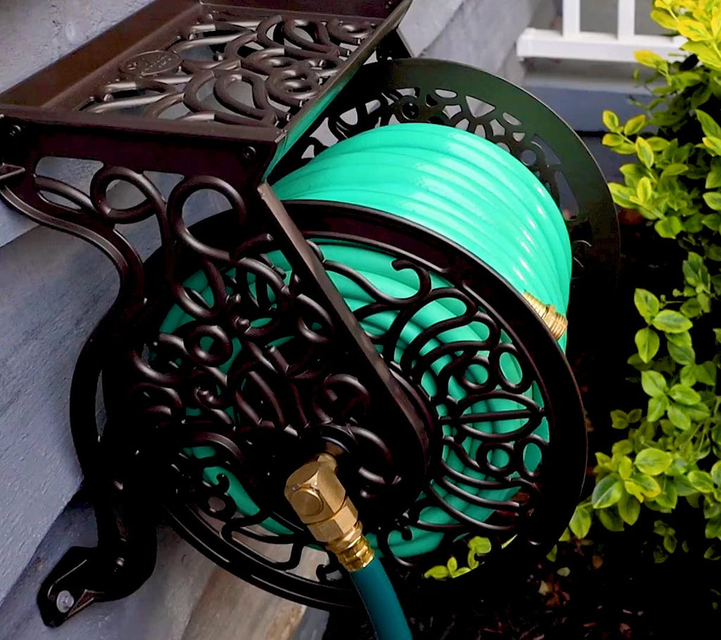 Cast Aluminum Wall Mount Hose Reel, Holds 125-Feet of 5/8-Inch Hose - Bronze L5809