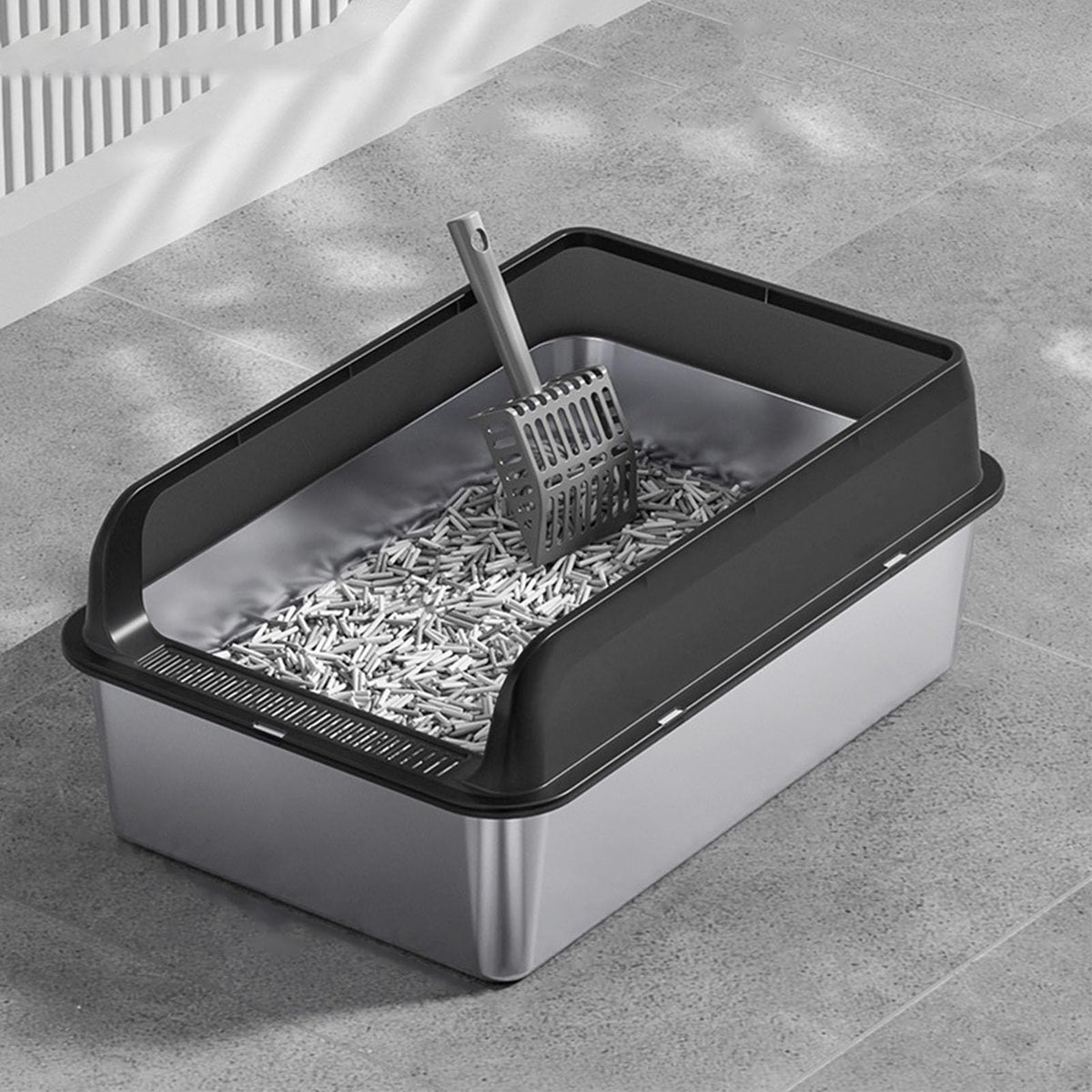 Stainless Steel Enclosed Cat Litter Box with Lid and Scoop A187095