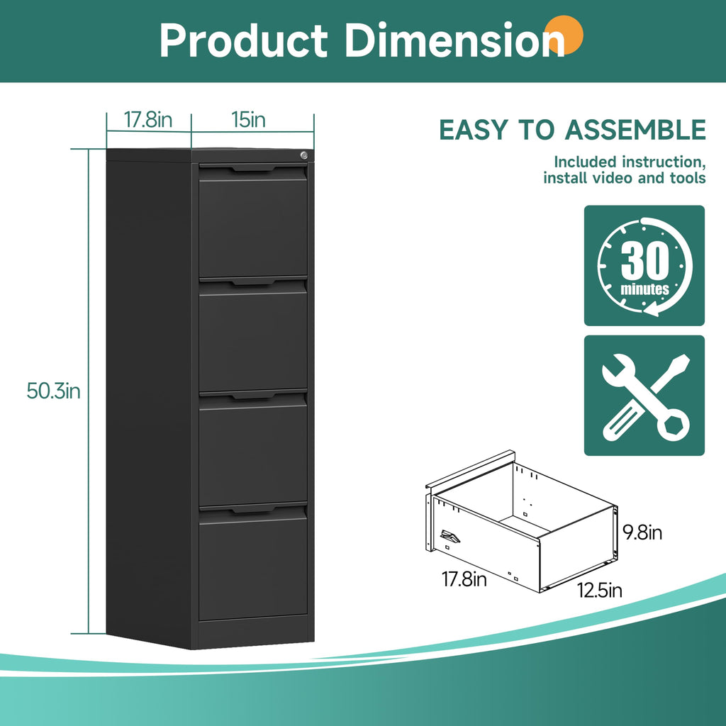 4 Drawer Metal File Cabinet with Lock R85780