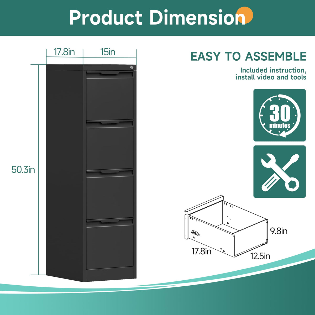 4 Drawer Metal File Cabinet with Lock R85780