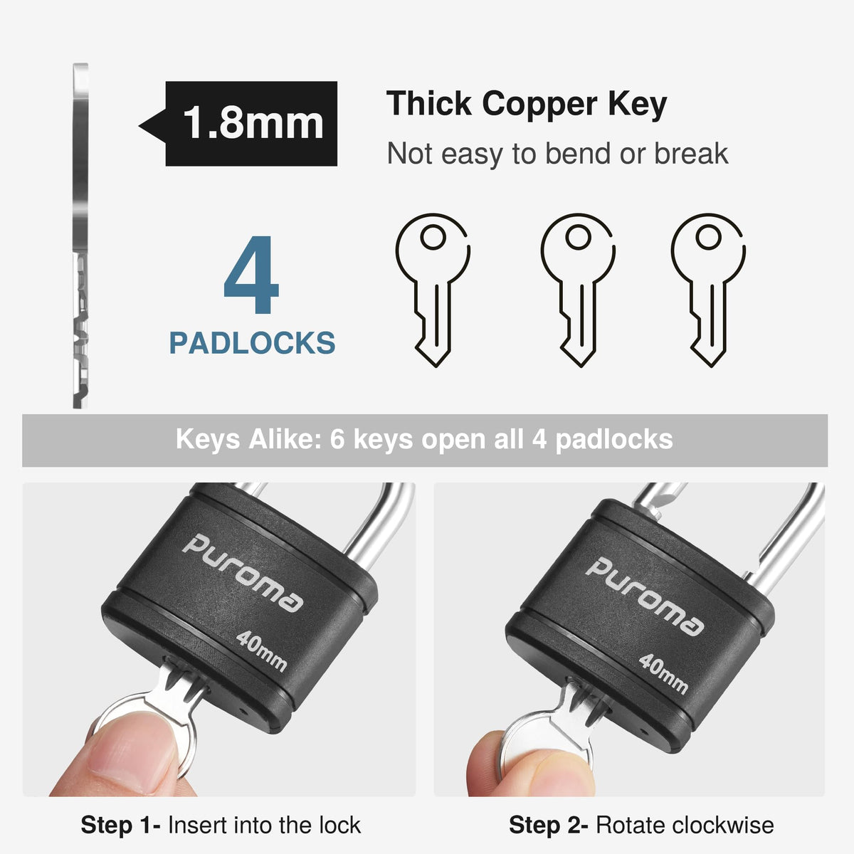 4 Keyed Padlock 6 Keys Alike 40mm N19749