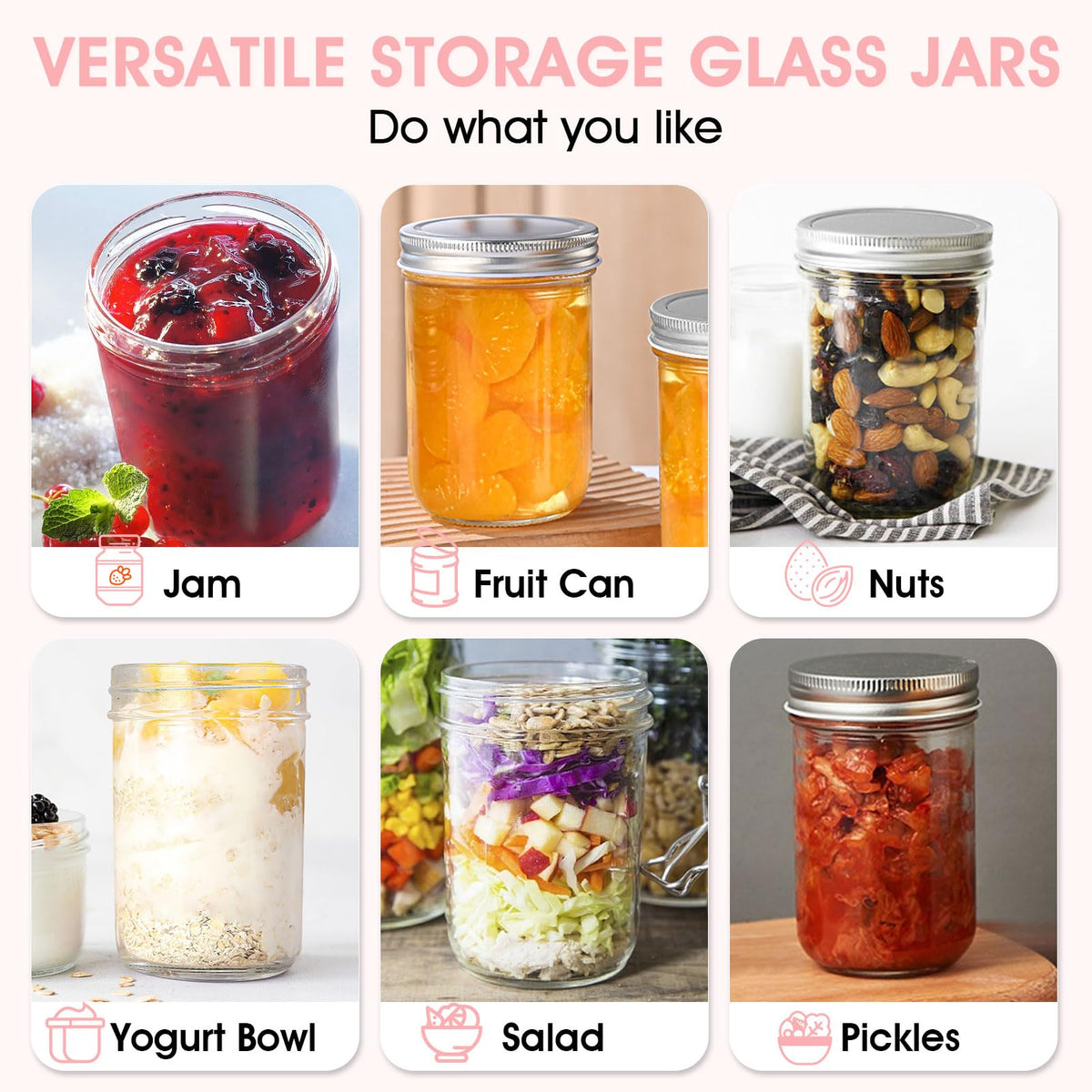 2 Pack 16oz Wide Mouth Airtight Glass Mason Jars R67532