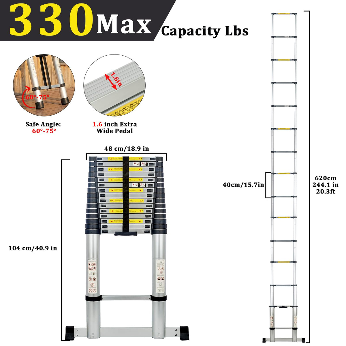 20.3 FT Aluminum Telescopic Ladder 330lbs W46473