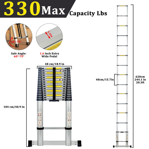 20.3 FT Aluminum Telescopic Ladder 330lbs W46473