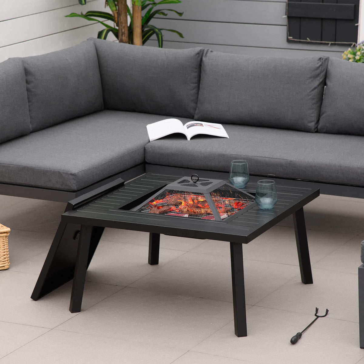 34 in Black Fire Pit with Grill G185624