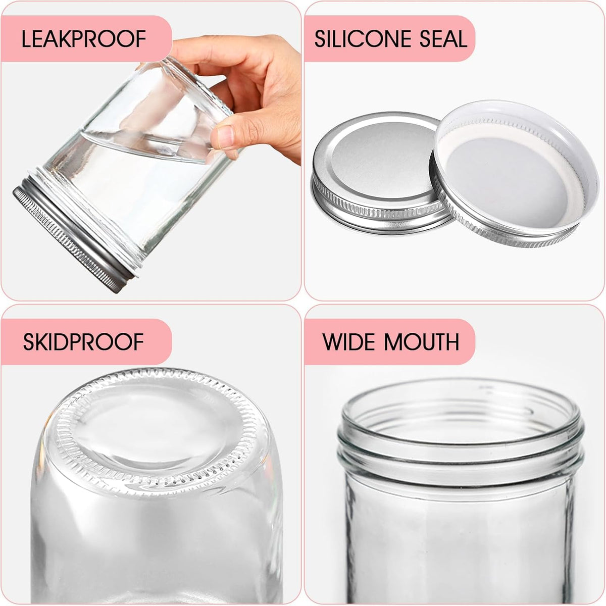 2 Pack 16oz Wide Mouth Airtight Glass Mason Jars R67532