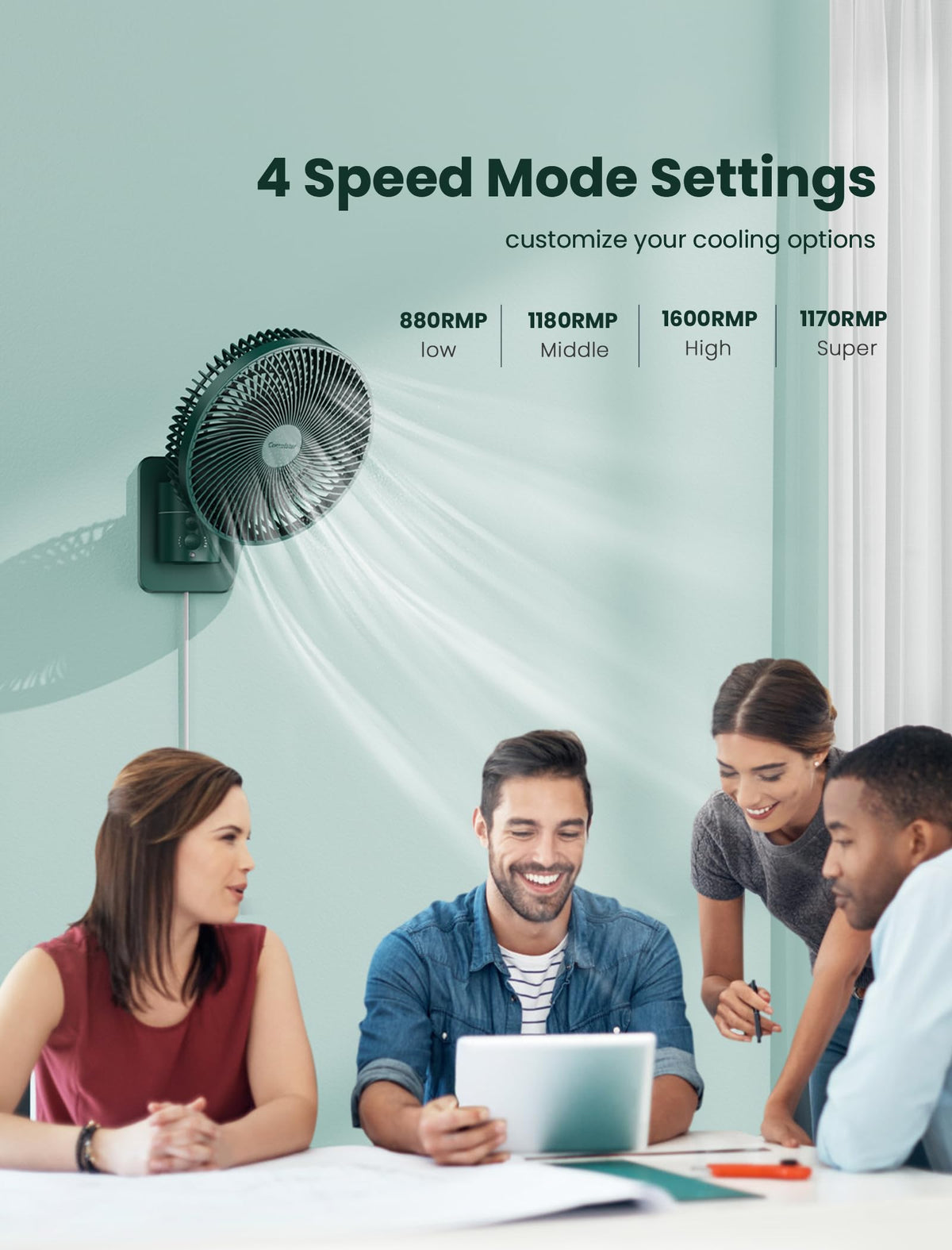 Wall Mounted Oscillating Fan with Remote and Timer, 8.5 Inch 4 Speeds S819324