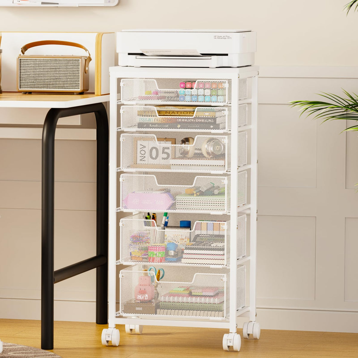 6 Drawers Rolling Utility Cart with Wooden Tabletop C288276