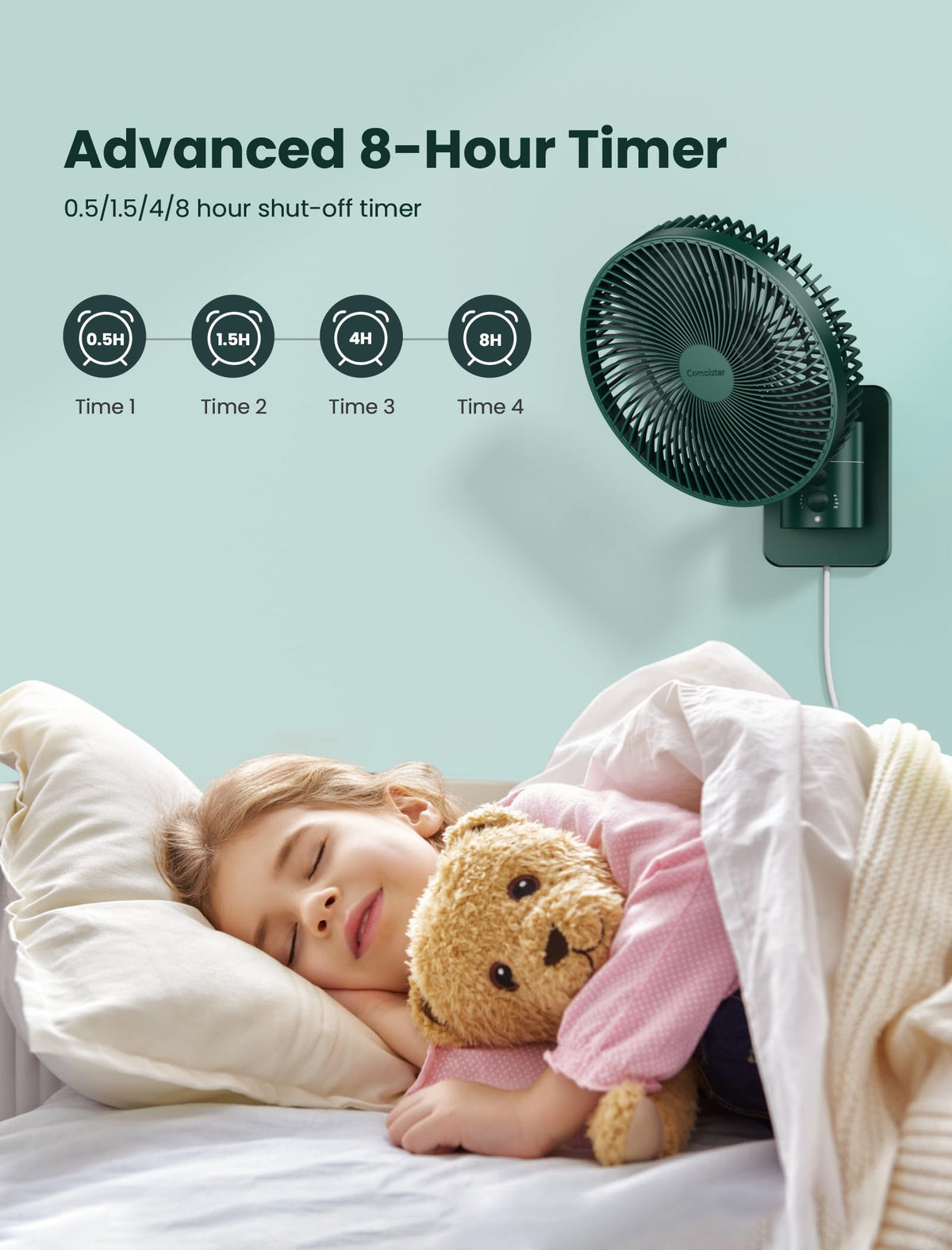 Wall Mounted Oscillating Fan with Remote and Timer, 8.5 Inch 4 Speeds S819324