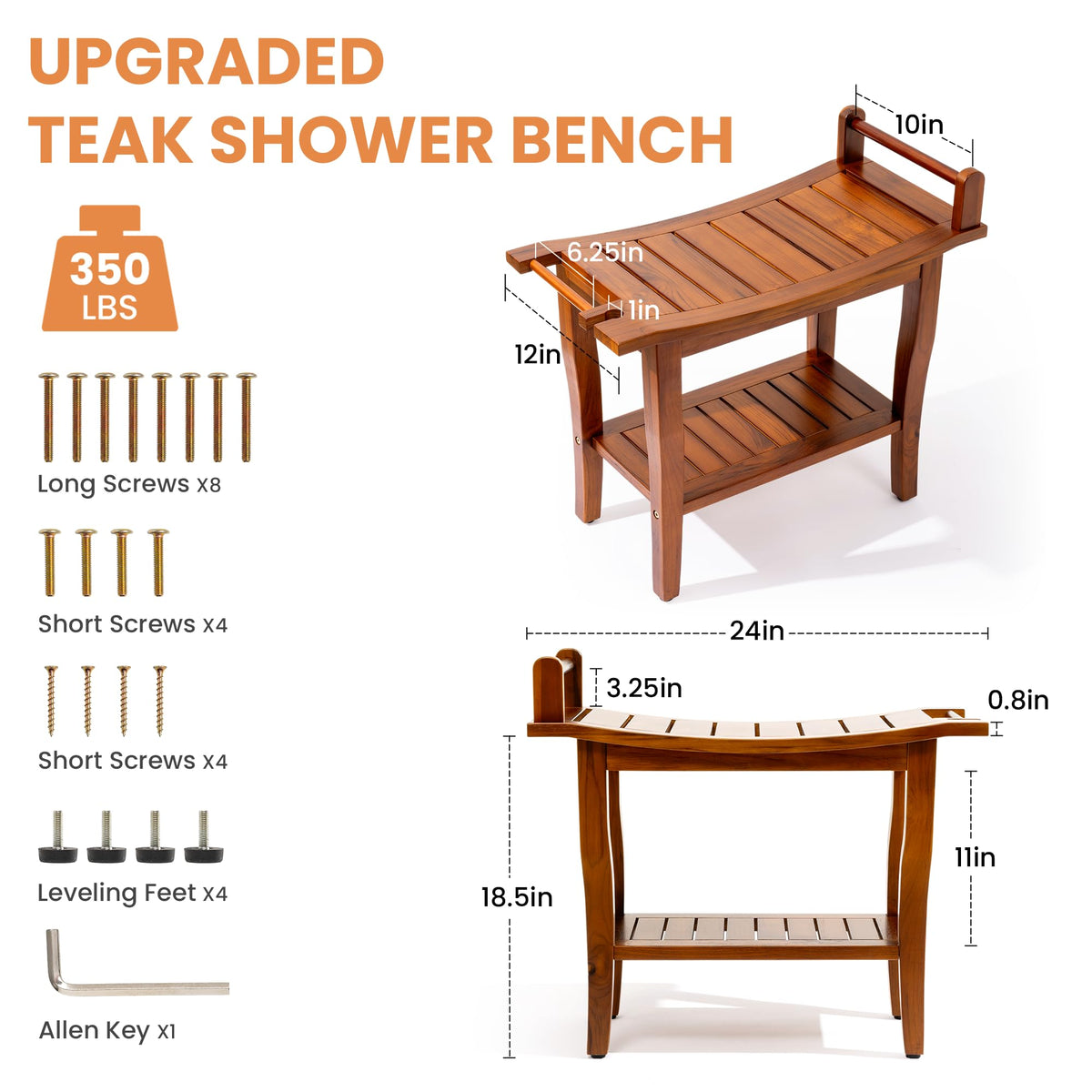 Teak Shower Bench with Shelf D48049