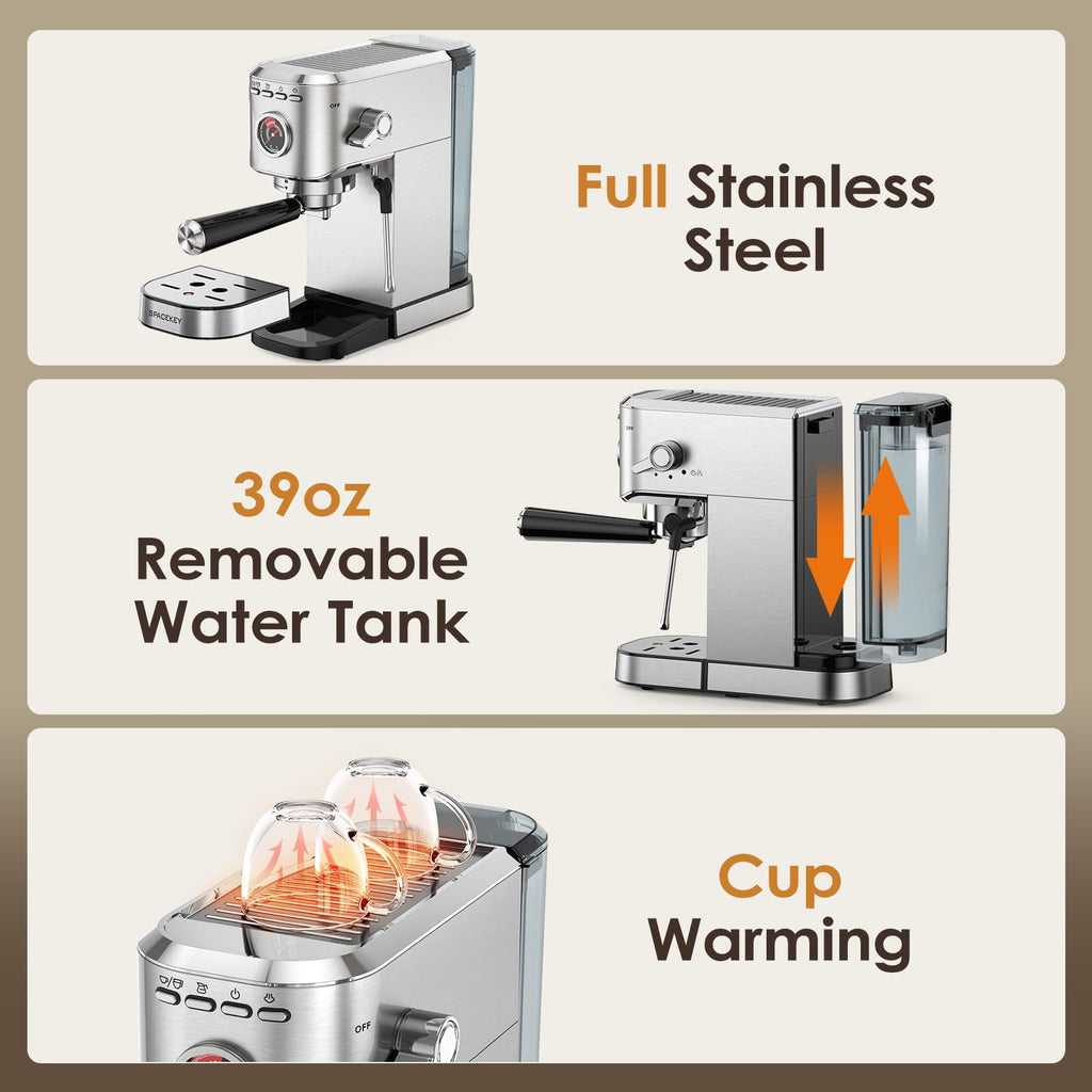 20 Bar Stainless Steel Espresso Machine with Milk Frother W48165