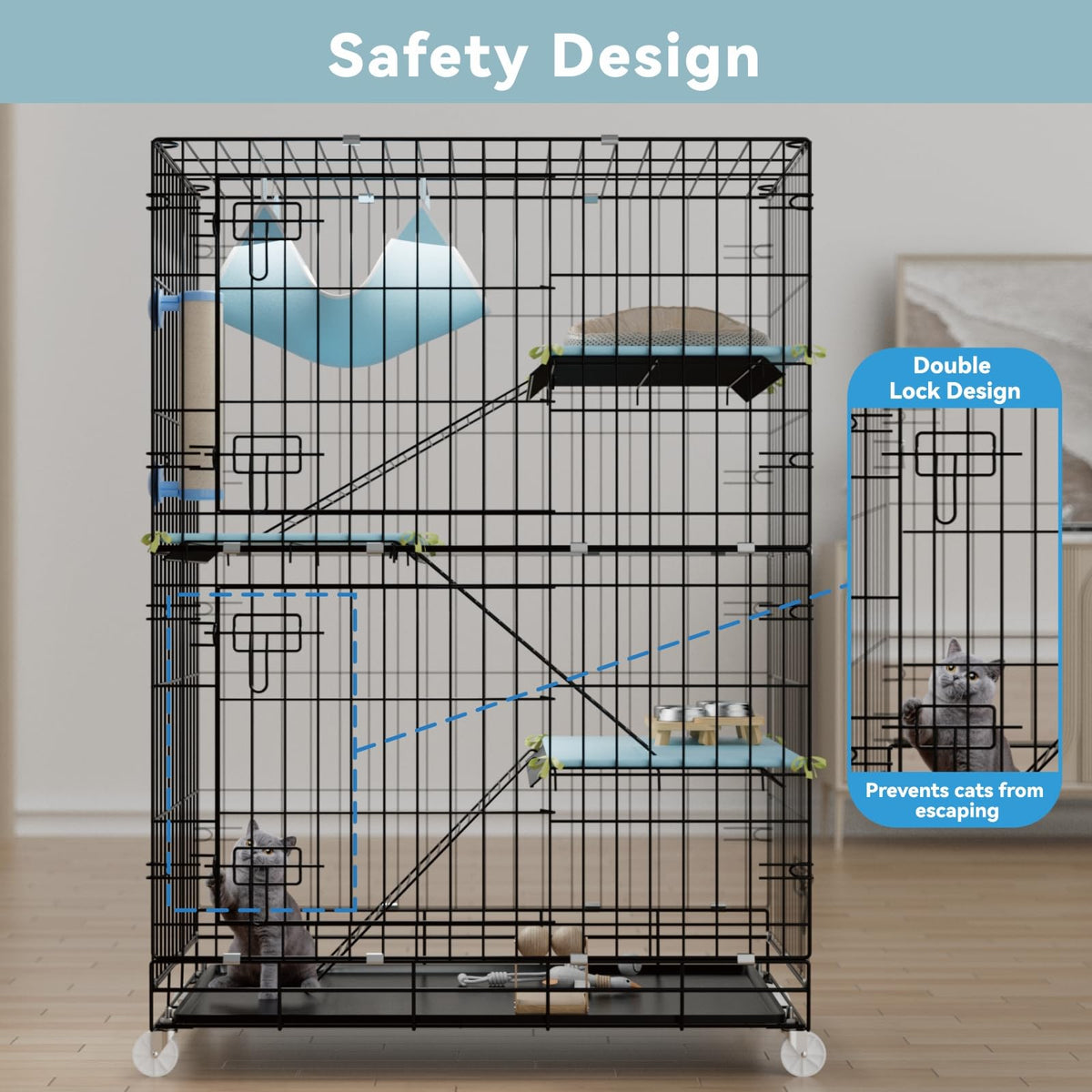 4-Tier Cat Cage with Cushions Hammock Scratching Post L73110