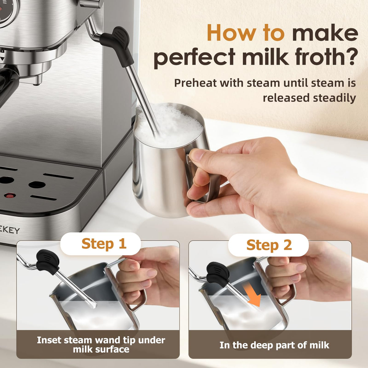 20 Bar Stainless Steel Espresso Machine with Milk Frother W48165