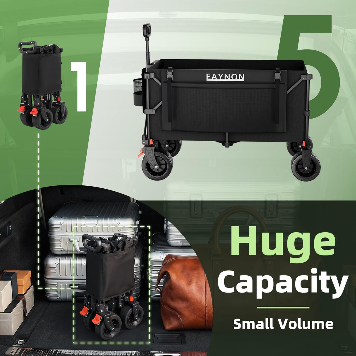 38" Collapsible Extended Wagon, 440lbs Capacity, 220L Heavy Duty Folding Cart, Black P163257