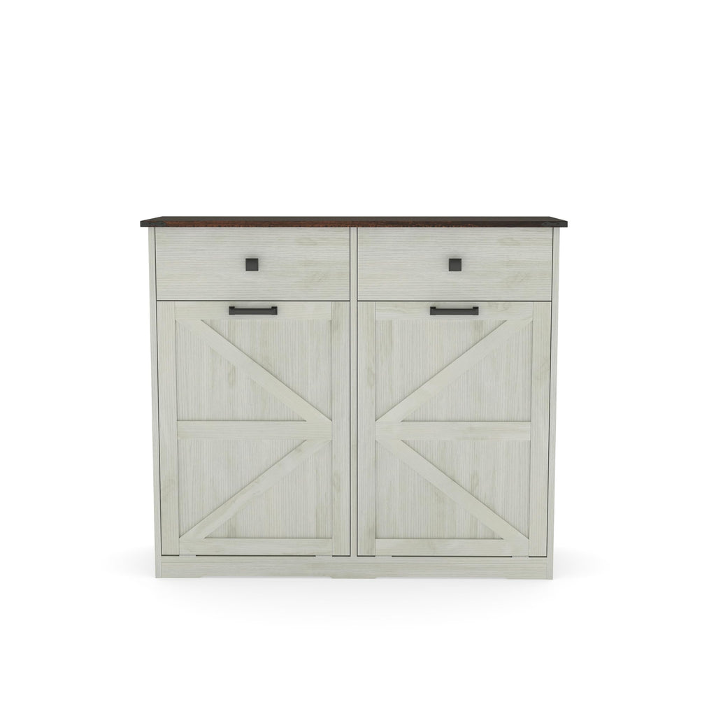 Double Tilt Out Trash Cabinet with Storage Drawers, Antique White A98336